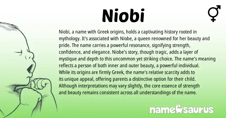 Infographic about Niobi name meaning, Niobi is a name from Greek origin(s).