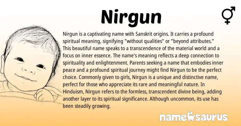 Infographic about Nirgun name meaning, Nirgun is a name from English, Sanskrit, Hindi origin(s).
