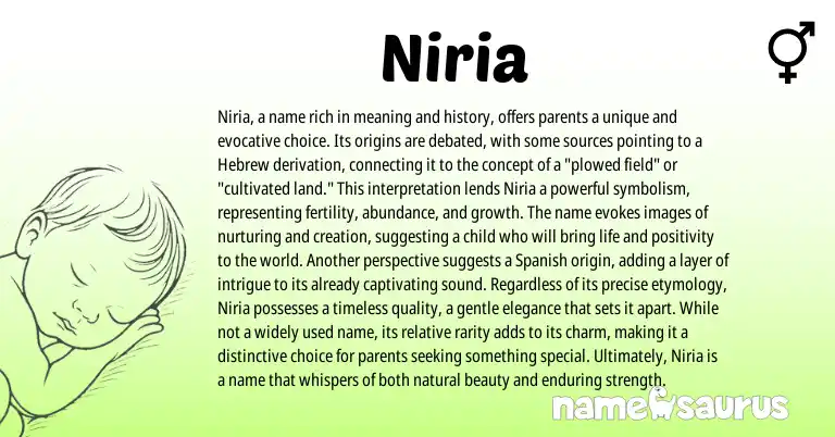 Infographic about Niria name meaning, Niria is a name from English, Hebrew origin(s).