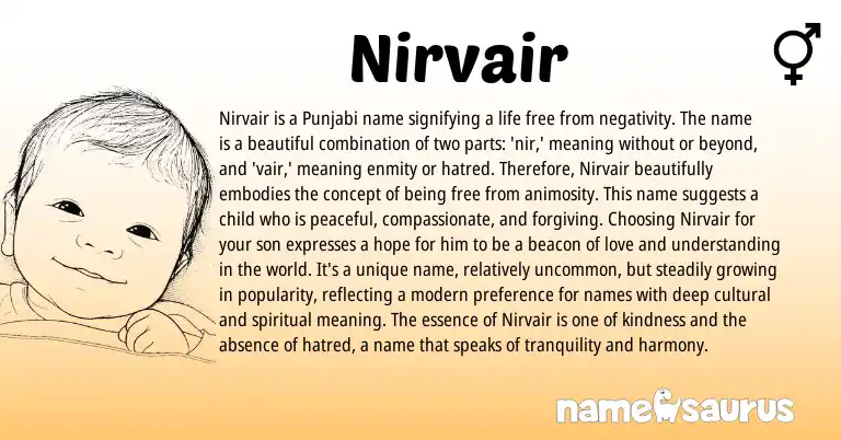 Infographic about Nirvair name meaning, Nirvair is a name from Latin, Punjabi origin(s).