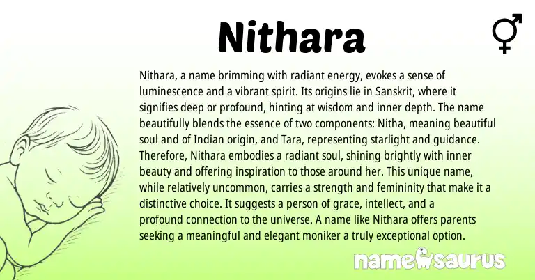 Infographic about Nithara name meaning, Nithara is a name from Indian origin(s).