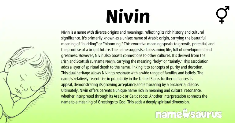Infographic about Nivin name meaning, Nivin is a name from Hindi, Arabic origin(s).