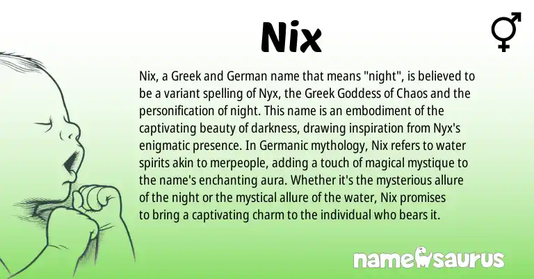 Infographic about Nix name meaning, Nix is a name from German, Germanic, Greek origin(s).