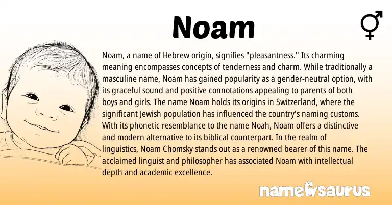 Infographic about Noam name meaning, Noam is a name from Jewish, Hebrew origin(s).