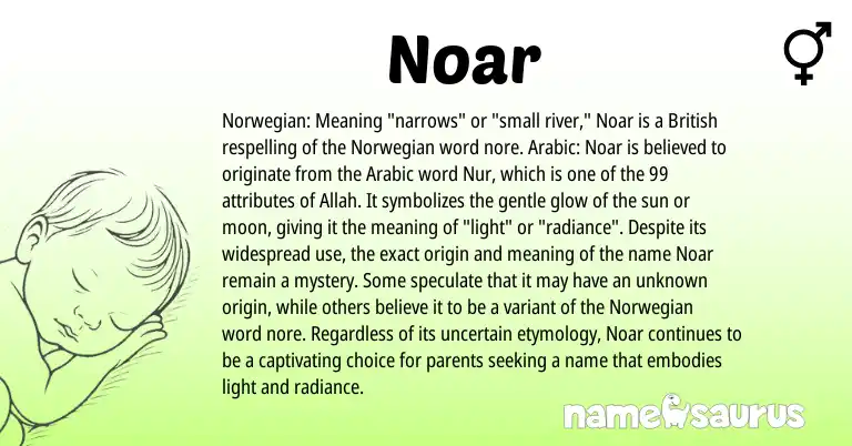 Infographic about Noar name meaning, Noar is a name from Norwegian, British, Arabic origin(s).