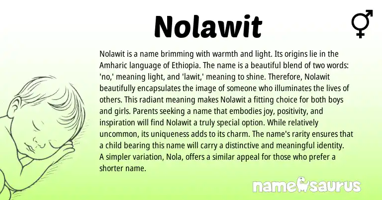 Infographic about Nolawit name meaning, Nolawit is a name from Ethiopian, Amharic origin(s).