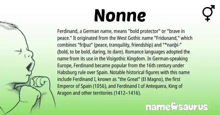 Infographic about Nonne name meaning, Nonne is a name from Spain, German, Gothic origin(s).