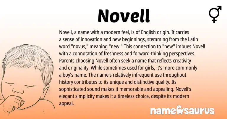 Infographic about Novell name meaning, Novell is a name from Latin, English origin(s).