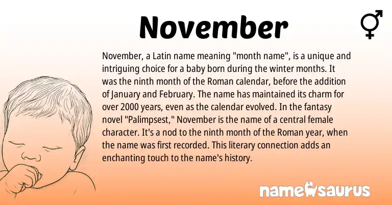 Infographic about November name meaning, November is a name from Roman, Latin origin(s).