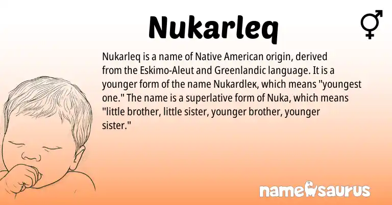 Infographic about Nukarleq name meaning, Nukarleq is a name from Native American, Aleut, Greenlandic origin(s).