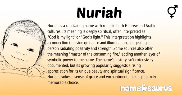 Infographic about Nuriah name meaning, Nuriah is a name from Hebrew origin(s).