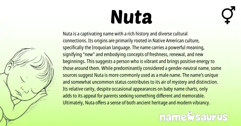 Infographic about Nuta name meaning, Nuta is a name from American, Iroquoian origin(s).