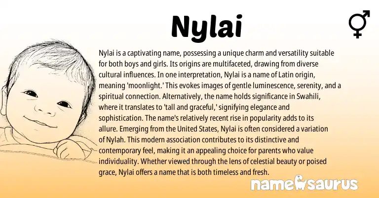 Infographic about Nylai name meaning, Nylai is a name from Latin, Swahili origin(s).