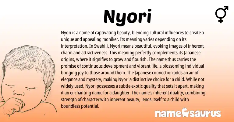 Infographic about Nyori name meaning, Nyori is a name from Japanese, Swahili origin(s).