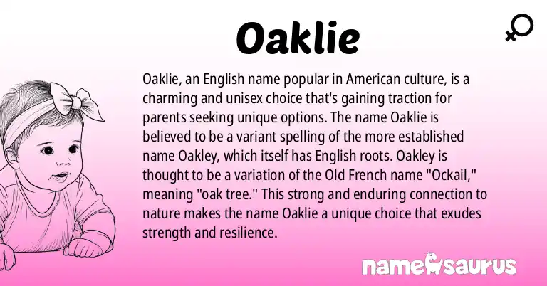 Infographic about Oaklie name meaning, Oaklie is a name from English (American) origin(s).