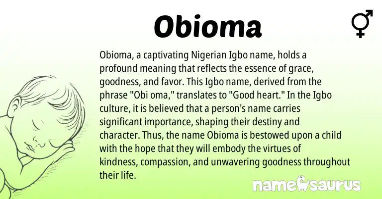 Infographic about Obioma name meaning, Obioma is a name from Nigerian, Igbo origin(s).
