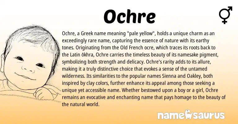Infographic about Ochre name meaning, Ochre is a name from Latin, Old French, Greek origin(s).