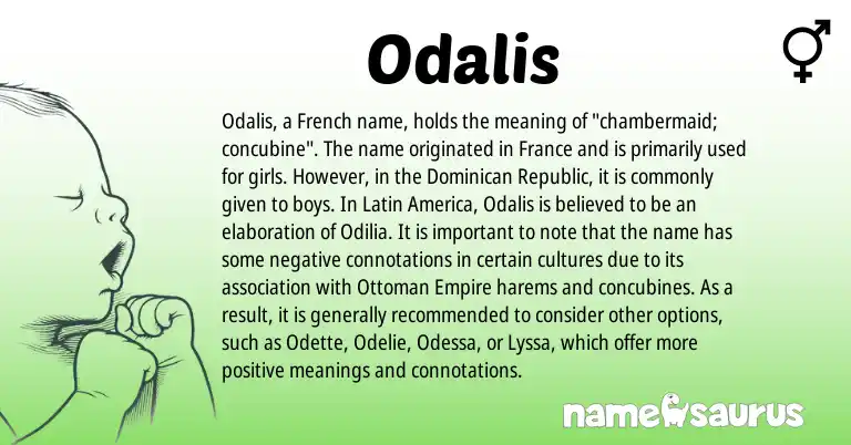 Infographic about Odalis name meaning, Odalis is a name from Dominican Republic, French, Latin origin(s).