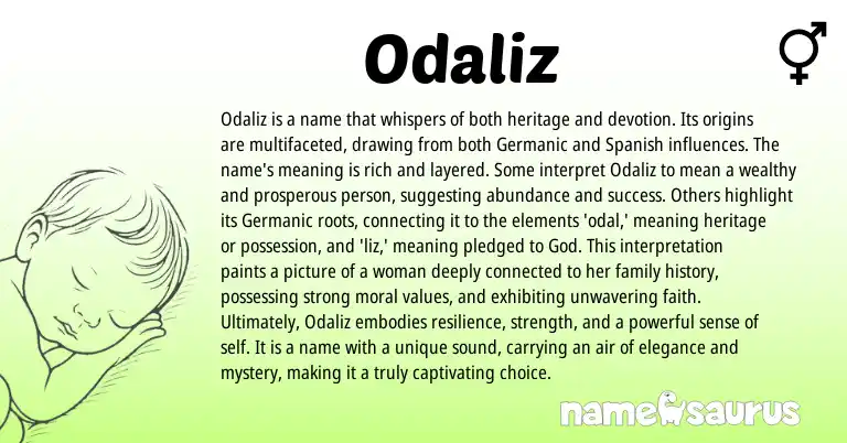 Infographic about Odaliz name meaning, Odaliz is a name from German, Germanic origin(s).