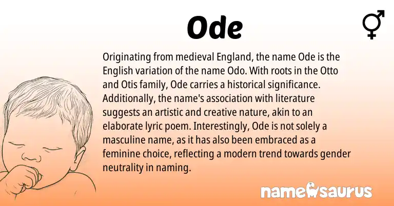 Infographic about Ode name meaning, Ode is a name from English, England origin(s).