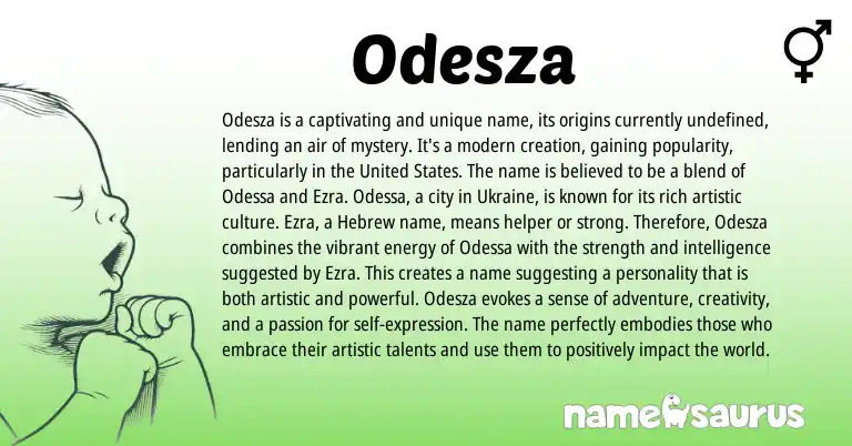 Infographic about Odesza name meaning, Odesza is a name from Hebrew origin(s).