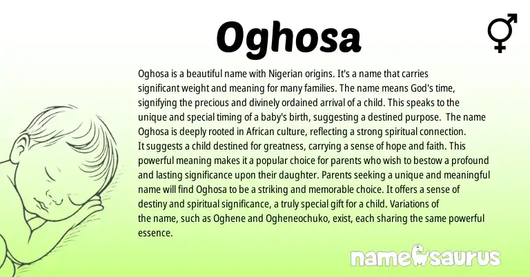 Infographic about Oghosa name meaning, Oghosa is a name from African, Nigerian origin(s).