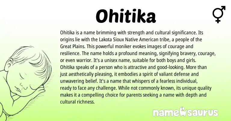 Infographic about Ohitika name meaning, Ohitika is a name from United States, Sioux, Lakota, American origin(s).