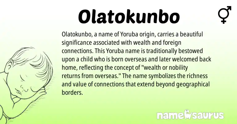 Infographic about Olatokunbo name meaning, Olatokunbo is a name from Yoruba origin(s).
