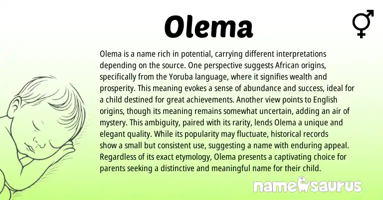 Infographic about Olema name meaning, Olema is a name from Yoruba, African, American origin(s).