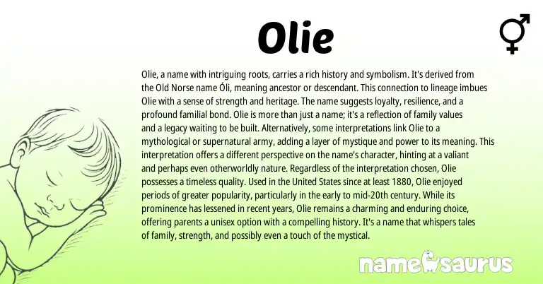Infographic about Olie name meaning, Olie is a name from German, Scandinavian, Norse origin(s).