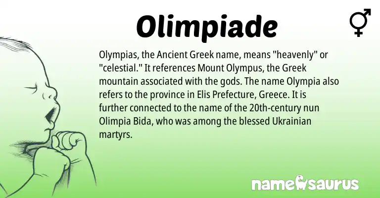 Infographic about Olimpiade name meaning, Olimpiade is a name from Ukrainian, Ancient Greek, Greece, Greek origin(s).