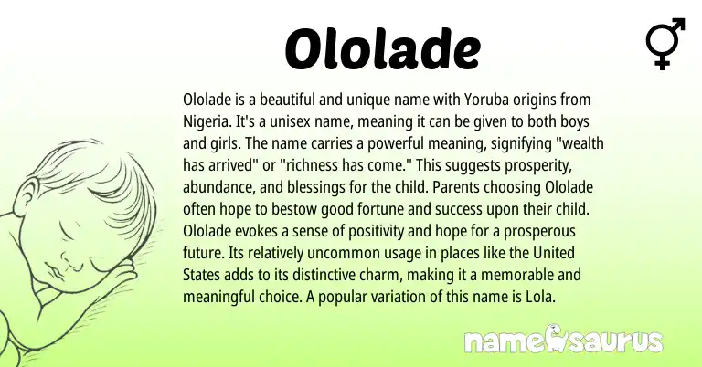 Infographic about Ololade name meaning, Ololade is a name from Yoruba, Nigerian origin(s).