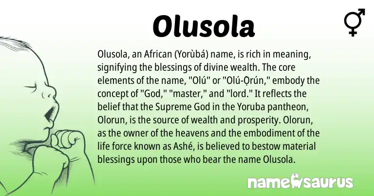 Infographic about Olusola name meaning, Olusola is a name from Yoruba, African origin(s).