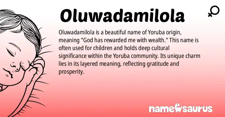 Infographic about Oluwadamilola name meaning, Oluwadamilola is a name from Yoruba origin(s).