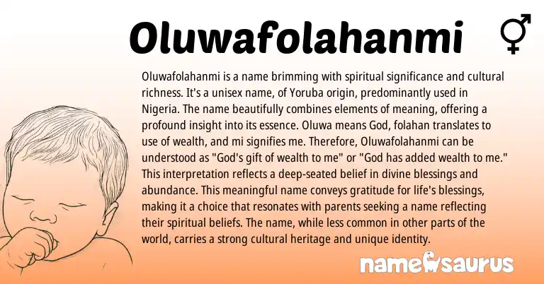 Infographic about Oluwafolahanmi name meaning, Oluwafolahanmi is a name from Yoruba, Nigerian origin(s).