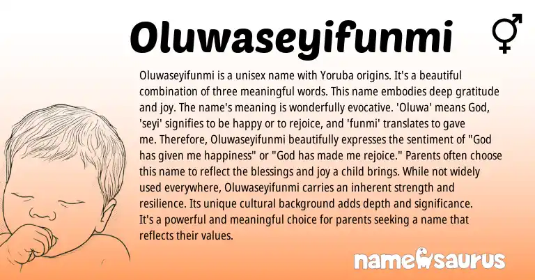 Infographic about Oluwaseyifunmi name meaning, Oluwaseyifunmi is a name from Yoruba, Nigerian origin(s).