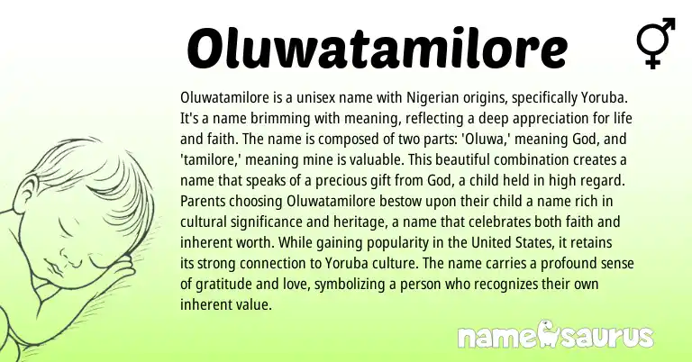 Infographic about Oluwatamilore name meaning, Oluwatamilore is a name from Yoruba origin(s).
