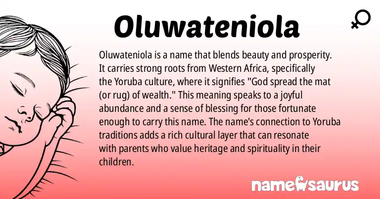 Infographic about Oluwateniola name meaning, Oluwateniola is a name from Western African, Yoruba origin(s).