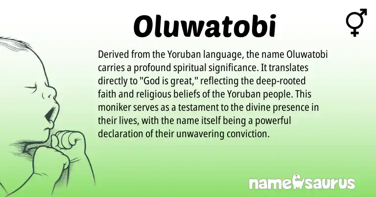 Infographic about Oluwatobi name meaning, Oluwatobi is a name from Yoruba origin(s).