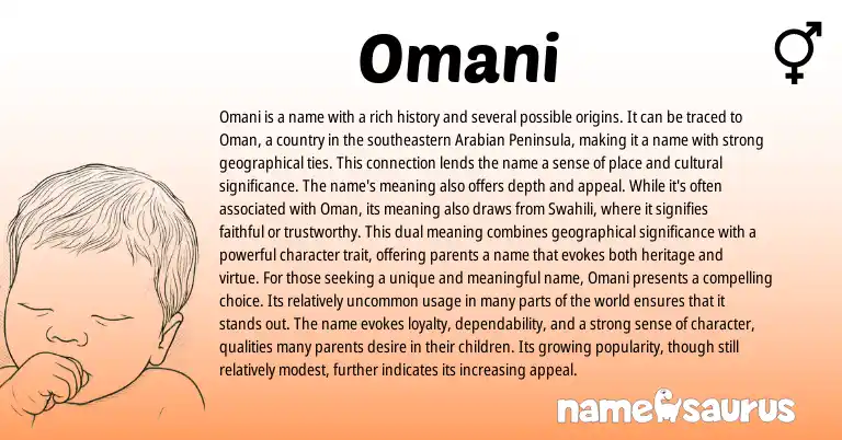 Infographic about Omani name meaning, Omani is a name from Swahili origin(s).