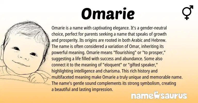 Infographic about Omarie name meaning, Omarie is a name from Arabic origin(s).