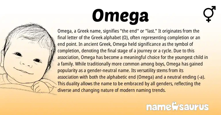 Infographic about Omega name meaning, Omega is a name from Greek origin(s).