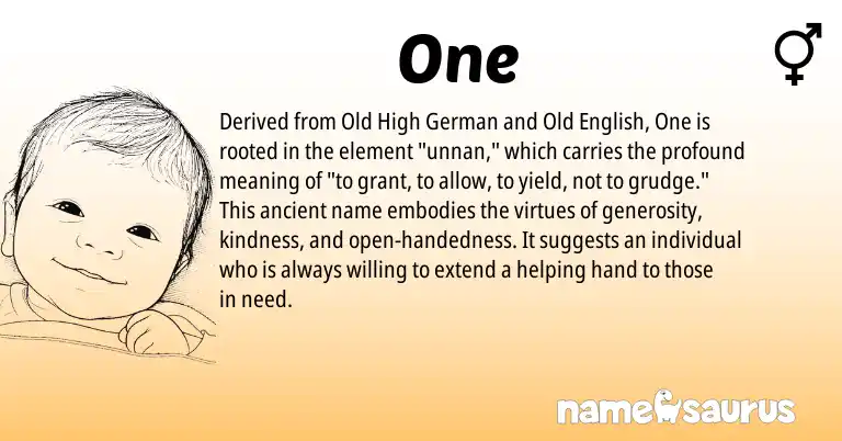 Infographic about One name meaning, One is a name from Old High German, Old English origin(s).