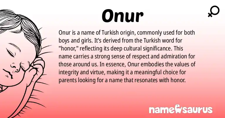 Infographic about Onur name meaning, Onur is a name from Turkish origin(s).