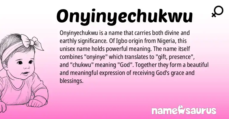 Infographic about Onyinyechukwu name meaning, Onyinyechukwu is a name from Igbo, Nigerian origin(s).