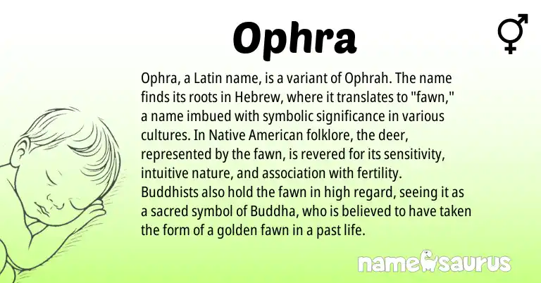 Infographic about Ophra name meaning, Ophra is a name from Native American, Latin, Hebrew origin(s).