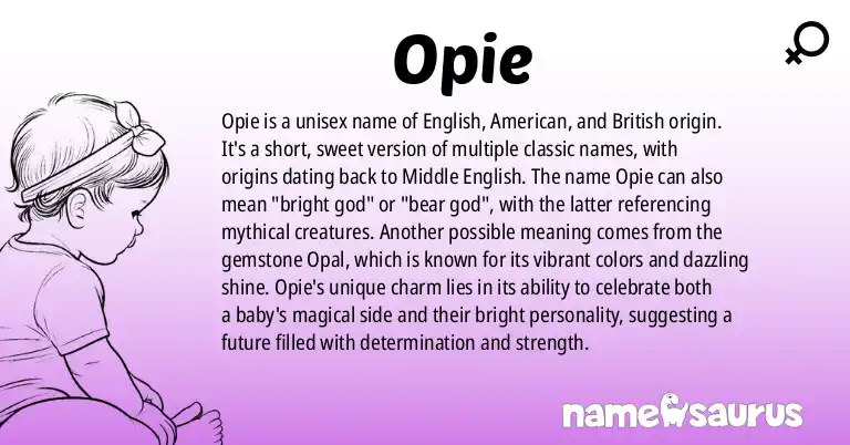 Infographic about Opie name meaning, Opie is a name from English, American, British, Norse origin(s).