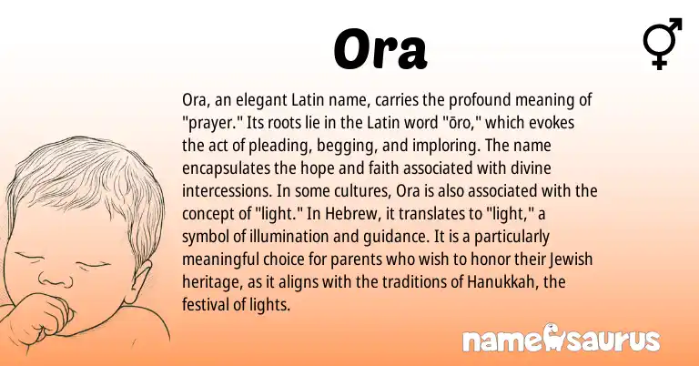 Infographic about Ora name meaning, Ora is a name from Jewish, Latin, Hebrew origin(s).