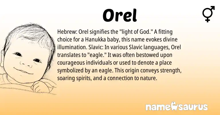 Infographic about Orel name meaning, Orel is a name from Slavic, Hebrew origin(s).