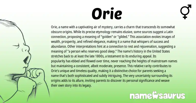 Infographic about Orie name meaning, Orie is a name from Latin, English origin(s).